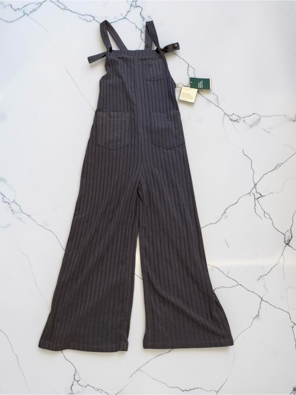 Ribbed Knit Pockets Casual Overalls in Mottled Dark Gray